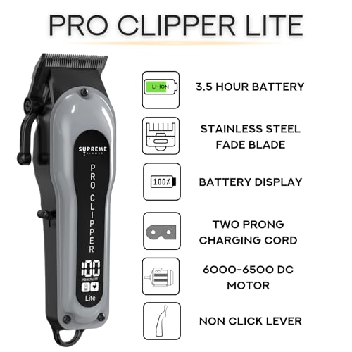 Supreme Trimmer Pro Clipper Lite | 210 Min Run Time Professional Hair Cutting Tool Set + Hair Comb, Scissors & Fade Blade | STC5000