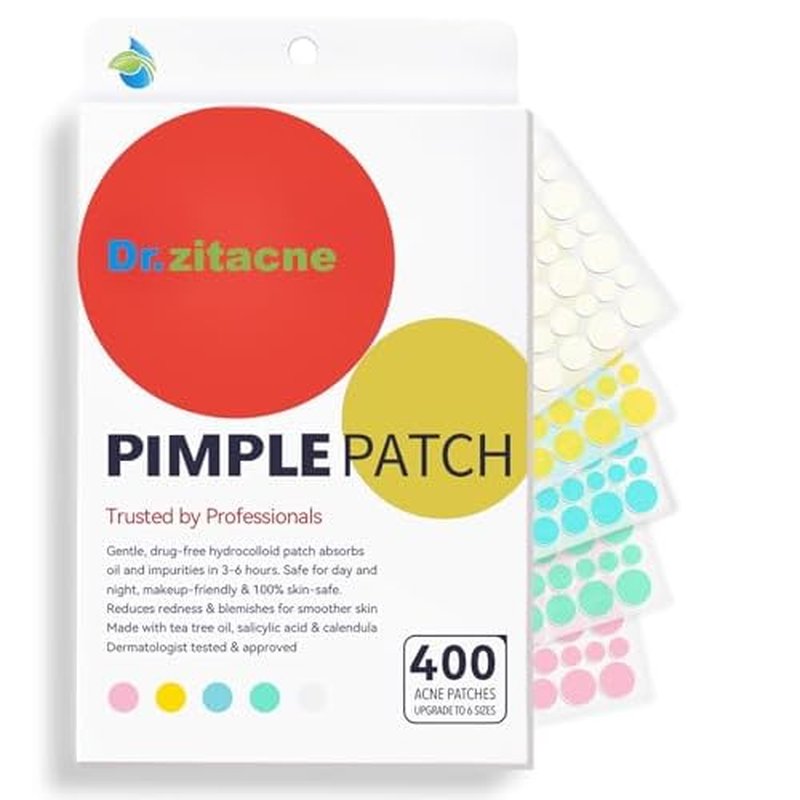Pimple Patches for Face, Original Round Multicolor Hydrocolloid Acne Patches Professional 400 ct. 5 Colors & 6 Sizes(7/8/10/11/12/14mm) Suit Various Blemish, Cute Spot Stickers Invisible Zit Absorbing