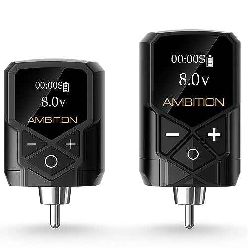 Tattoo Power Supply - Ambition 2Pcs Kuark Mini Wireless Portable RCA Tattoo 2400mAh & 1800mAh Lithium Battery Pack with LED Digital Display for Rotary Tattoo Machine