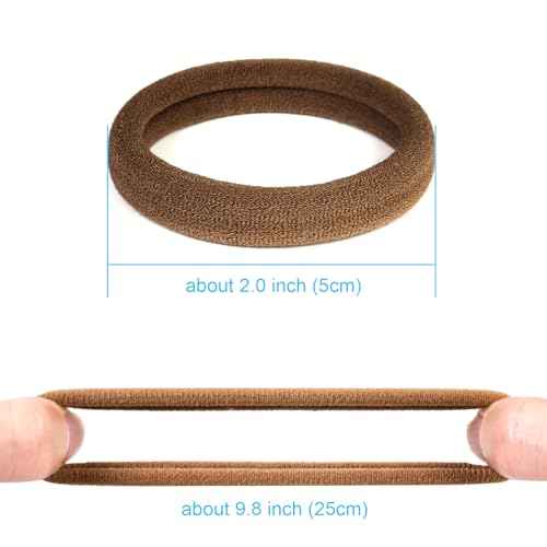 50PCS No Damage Hair Ties for Women, Cotton Elastic Hair Bands, Soft Ponytail Holders, Large Pony Tails Hair Ties, Brown, 2 Inch in Diameter, by Qarwayoc
