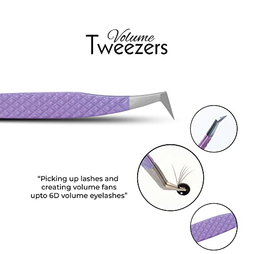 SIVOTE Fiber Tip Lash Extension Tweezers Set of 3 with Leather Pouch