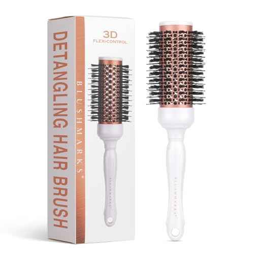 Round Blowout Hair Brush with Boar & Nylon Bristles, Vented Barrel Brush for Quick Drying & Volume, Hair Roller Brushes for Curly, Thick, Styling Brushes for Women & Girls