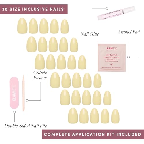 Glamnetic Pastel Yellow Press On Nails - Short Oval 30pc Kit