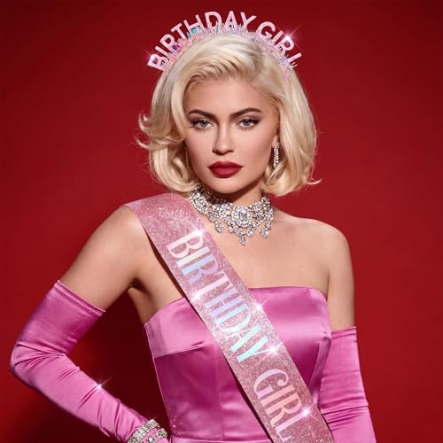 Hot Pink Birthday Girl 3-Piece Set: Crown, Sash & Glasses