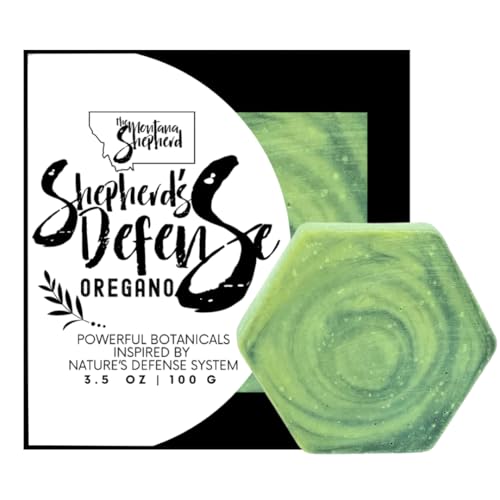 Shepherd's Defense Oregano Soap | Natural Bar Antifungal Essential Oils | Oregano, Peppermint, Lavender | Aloe Vera & Activated Charcoal for Skin & Body Care
