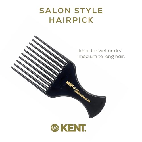 Kent SPC86 Black Salon-Style Professional Pick and Barber Comb - Afro Parting Comb for the Care of Curly and Thick Hair - Sleek style comb,Anti-Fatigue with a Rubberized Professional Finish
