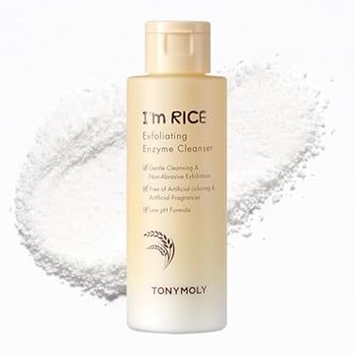 TONYMOLY I¡¯m Rice Exfoliating Enzyme Cleanser ? Rice Powder Face Wash & Papaya Enzyme Scrub, Gentle AHA Brightening Mask for Smooth Radiant Skin, 50g