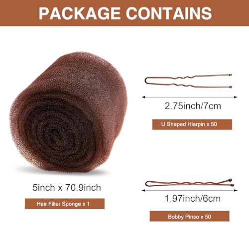 Hair Volume Sponge Padding for Updo Buns with 100 Bobby Pins
