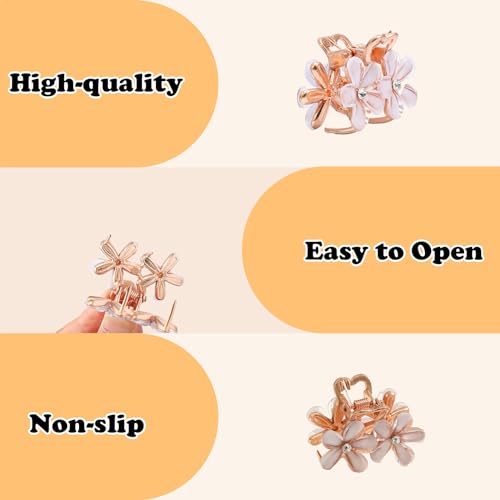 LYDZTION 12Pcs Small Flower Hair Claw Clips for Women Girls,Metal Hair Claw Clips Sparkling Barrettes Strong Hold Mini Flower Hair Clips Nonslip Rhinestone Hair Accessories for Women Girls