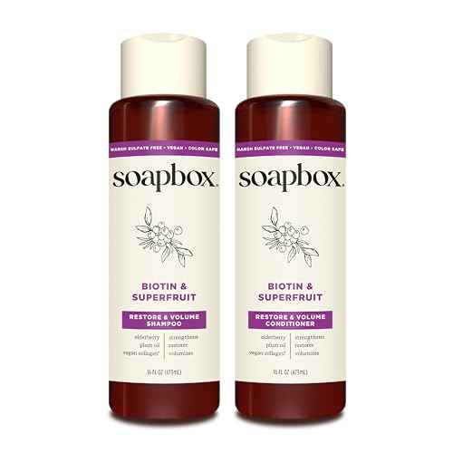 Soapbox Biotin & Superfruit Shampoo & Conditioner Set with Vegan Collagen, Aloe and Shea Butter, Pack of 2 Harsh Sulfate Free, Paraben & Silicone Free, 16 Ounces Each