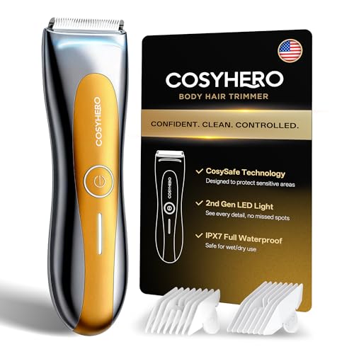 Manscape Groin & Body Hair Trimmer for Men, Electric Ball Shaver & Pubic Grooming Kit, LED Light, IPX7 Waterproof Wet/Dry Groomer, Rechargeable Manscaper with Ceramic Blades (Gold)