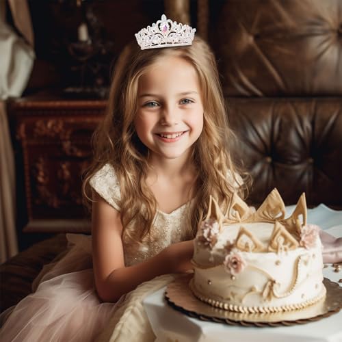 Silver AB Rhinestone Crown Cake Topper for Girls