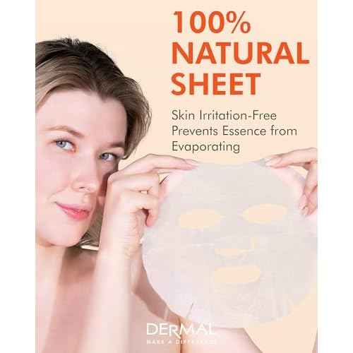 DERMAL Q10 Collagen Essence Facial Mask Sheet 23g Pack of 10 - Coenzyme Q10, Anti Wrinkle and Anti Aging, Skin Elasticity, Daily Skin Treatment Solution Sheet Mask