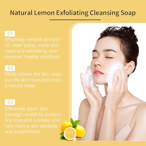 ISILANDON Natural Lemon Exfoliating Cleansing Soap Infused with Lemon Oil, Aloe Vera & Multiple Nourishing Oils