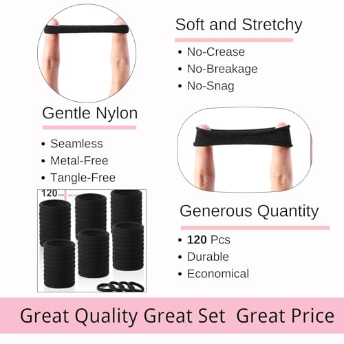 LuSeren 120-Pack Black Hair Ties for Thick Hair