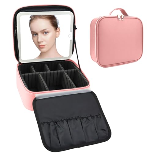 Travel Makeup Bag with LED Mirror and Adjustable Dividers