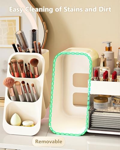 Large Capacity Makeup Organizer with Brush Holder for Vanity & Bathroom