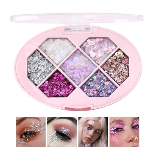 Colorful Glitter Eyeshadow Palette, 7 Colors Face & Body Glitter Gel, Sparkle Long Lasting Waterproof Quick Dry Professional Makeup Palette for Body, Face, Hair, Eye & Sparkling Eyeshadow 02