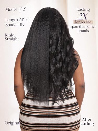 LUVME Seamless Kinky Straight Clip-In Hair Extensions - 16 Inch, 100g