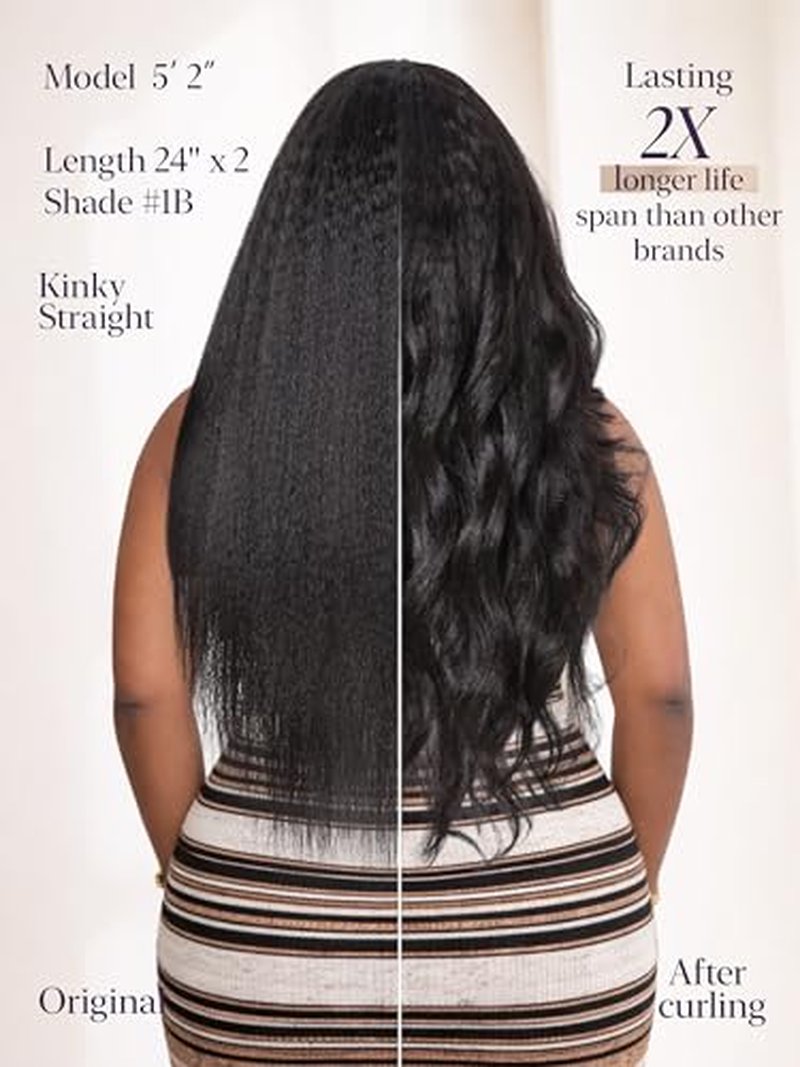 LUVME Seamless Kinky Straight Clip-In Hair Extensions - 16 Inch, 100g