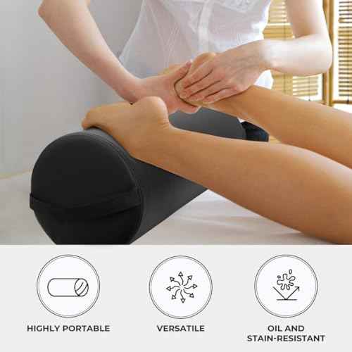 ForPro Professional Collection Jumbo Full Round Bolster Pillow, Black, Oil and Stain-Resistant, for Massage and Yoga, 9¡± R x 26¡± L