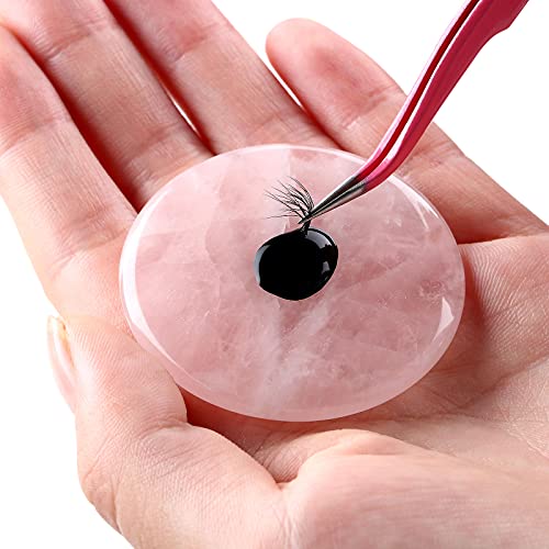 Bememo 2 Pieces Jade Stone for Lash Pink Glue Pallet Eyelash Extension Glue Holder 2 Inches Round Lash Tile Fake Eyelash Grafting Adhesive Base Sticker Pads Adhesive Trays