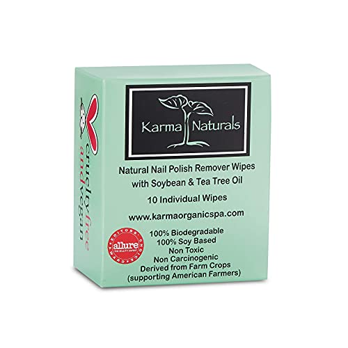 Karma Organic Nail Polish Remover & Wipes Bundle ? Tea Tree Nail Polish Remover Wipes (Pack of 10) Tea Tree Oil Based Formula Remover (4FL-Oz)