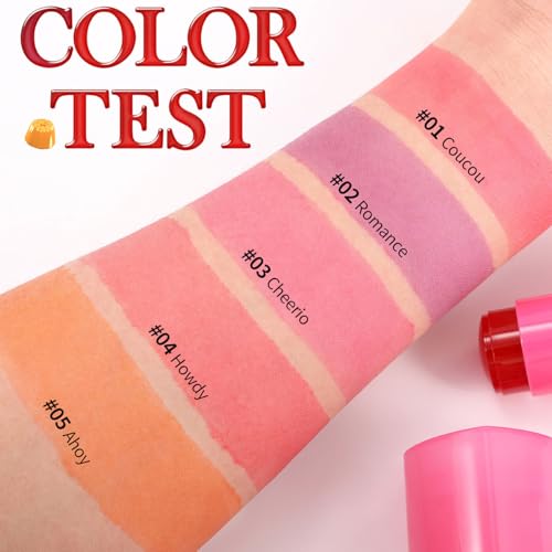 Multi-Use Water Jelly Tint Stick Sheer Lip & Cheek Stain Finish, 3-In-1 Cheek Blush & Eyeshadow & Lip Tinted Long-Lasting Moisture - 1,000+ Swipes Per Stick (03+04, 0.64oz)