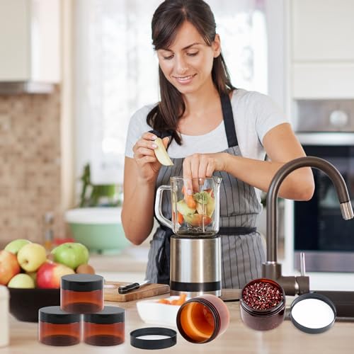 30 Pack 4 oz Amber Plastic Jars with Lids Empty Refillable Cosmetic Container for Beauty Essential Products Body Butter Creams Gel and Lotion