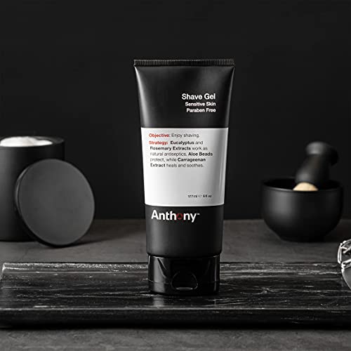 Anthony Shave Gel for Sensitive Skin ? Non-Foaming, Soothing Shaving Cream for Men and Women. With Aloe Vera Beads, Eucalyptus, Rosemary and Carrageenan Extract - 6 Fl Oz