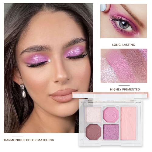 5-Color Eyeshadow Palette Matte Shimmer Duochrome, Low Saturation Velvety Blend, Day to Night Smokey Makeup, Hypoallergenic Long-Lasting Eyeshadow (#4, 1 Count (Pack of 1))