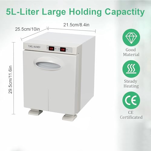 Hot Towel Cabinet 5L, Hot Towel Warmer Cabinet with LED Temperature Display, Extra Large Capacity Heater for Spa, Massage, Salon, Home Use (White 5L)