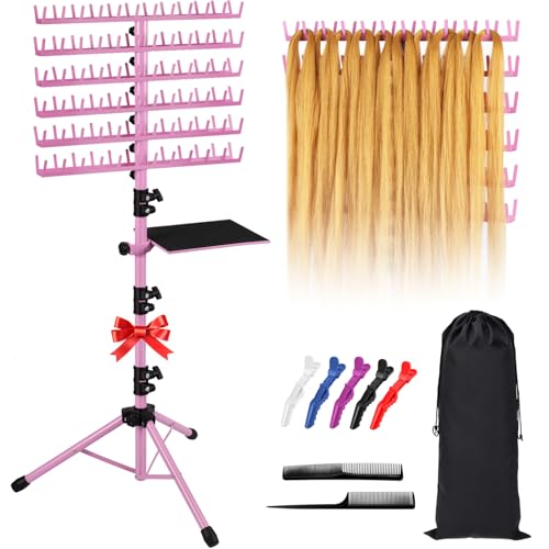 Klvied Braiding Hair Rack 144 Pegs, Adjustable Standing Holder