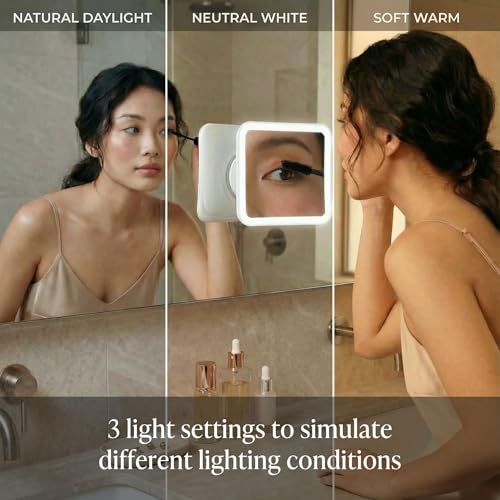 Fancii 20x Magnifying Makeup Mirror with LED Lights, Rechargeable, High Zoom | 7-inch Large Lighted Travel Mirror for Vanity and Bathroom, Dimmable, 3 Light Settings, Strong Suction, 360¡Æ Rotation