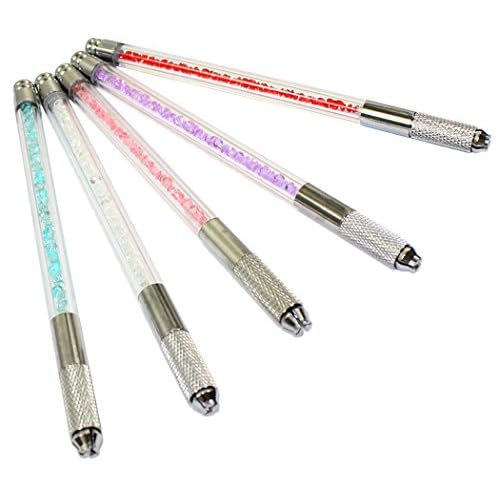 Xiaoyu Crystal Transparent Microblading Pen, Manual Tattoo Eyebrow Pen for Permanent Makeup, One Head, 5PCS