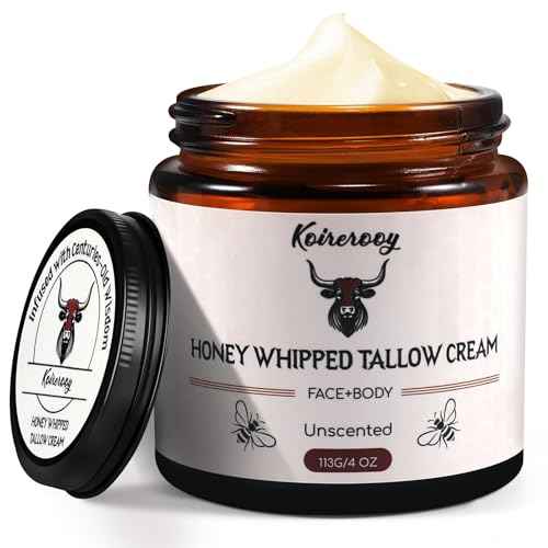 Beef Tallow for Skin, Tallow and Honey Cream, Whipped Organic Tallow Face Balm Moisturizer, Organic Grass-Fed Beef Tallow & Raw Wild Honey, 4 Oz Herb-Infused Unscented