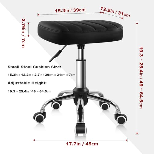 Black Square Swivel Stool with Wheels - Height Adjustable