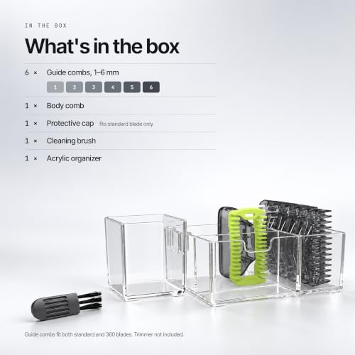 KIONCARE Replacement Guide Combs Set (1-6mm) with Stand for Hair Clippers - Clear