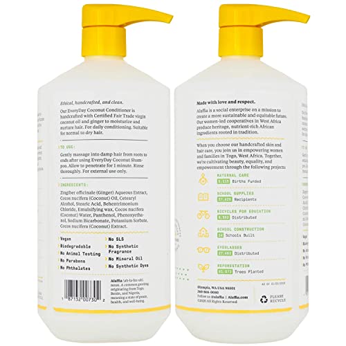Alaffia Everyday Coconut Conditioner 2-Pack ? Moisturizing Coconut Oil & Ginger Extract, Normal to Dry Hair, Curly Styles, 32 Oz Ea