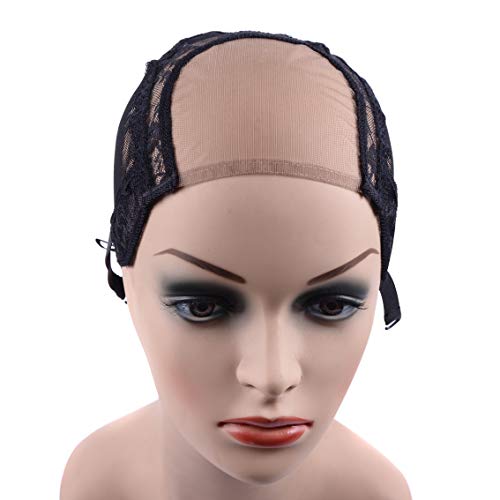 YANTAISIYU 4X4 Inch U Part Swiss Lace Wig Cap for Making Wigs with Adjustable Straps on the Back Glueless Hairnets (Black M)