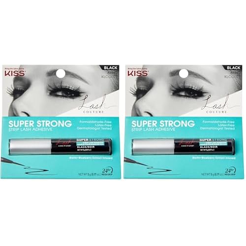 KISS Lash Couture, Lash_Glue, Super Strong Strip Adhesive, Black, Includes Lash Adhesive, Long Lasting Wear, Can Be Used with Strip Lashes and Clusters (Pack of 2)