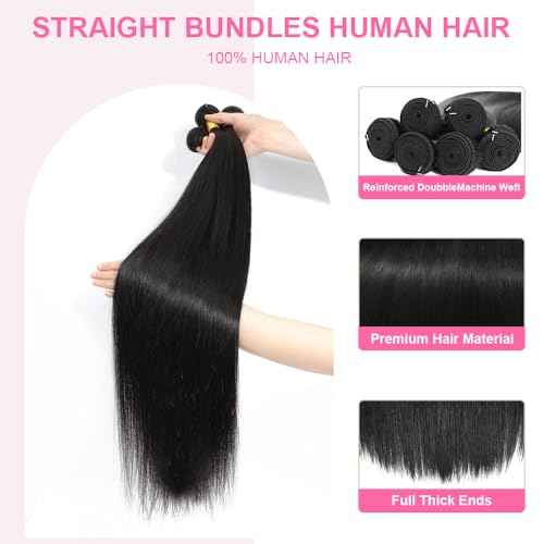 YAREESONG Straight Human Hair Bundles 12A Brazilian Human Hair 1 Bundles 100% Unprocessed Virgin Human Hair Weave Human Hair Extensions Natural Black Color 24 Inch