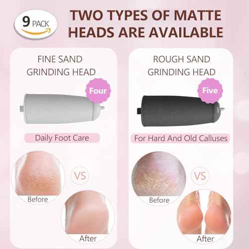 9 Pack Pedicures Replacement Heads, Electric Foot Callus Remover Roller Refills Include 5 Extra Coarse & 4 Regular Coarse Heads Compatible with ZABOUL/haootadiy (9 Pack 01)