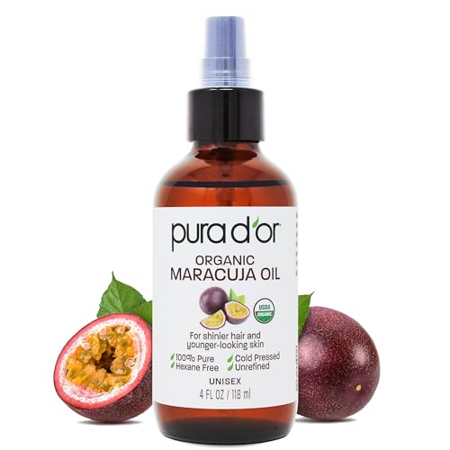 PURA D'OR 4 Oz Organic Maracuja Oil - Passion Fruit Seed Oil - 100% Pure USDA Certified Premium Grade Cold Pressed Body Oil For Hair, Skin & Face - Hydrating Therapy