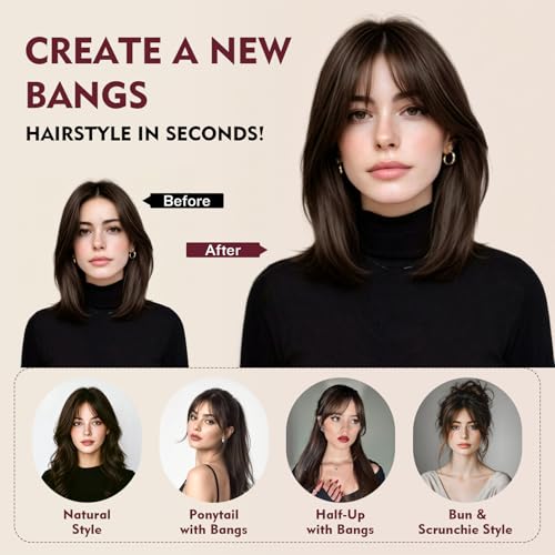 TESS Human Hair Toppers for Women - Clip-In Bangs, 11 Inch Dark Brown