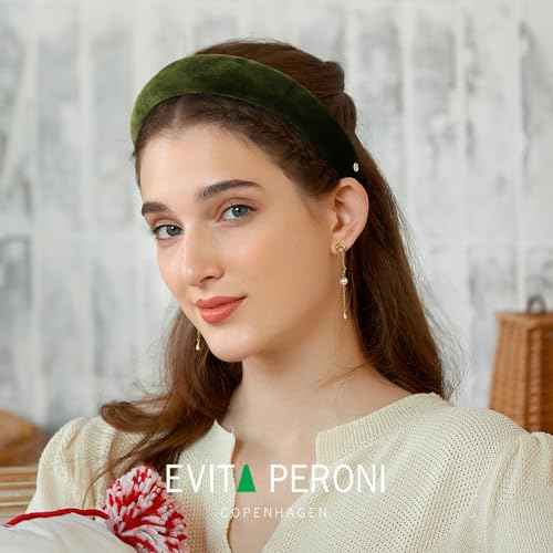 EVITA PERONI Thick Green Velvet Wide Headband for Women Soft Headband No Slip Comfortable Wearing Fashion Hair Band