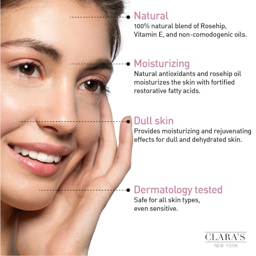 CLARA'S NEW YORK Natural Glowing Facial Serum Duo (Natural 100% Rosehip Oil serum 30ml & Natural 94% Vitamin C Face Serum 30ml) with Niacinamide and Hyaluronic Acid, Vitamin E Made in USA