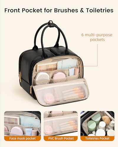 LOVEVOOK Khaki Small Leather Travel Toiletry Bag Waterproof Cosmetic Organizer