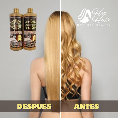 Cirugía Capilar Marroquina Chocolate 33.8 oz| Shampoo Chocolate 33.8 oz| Tratamiento Capilar |Reconstrucción Capilar Brillo de Seda| Alizado y Brillo Capilar | Uso Professional | Kit 2 Pasos |67.6 oz