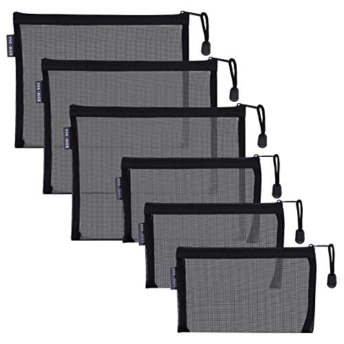 HRX Mesh Makeup Bags 6-Piece Set (A5 & A6) - Black